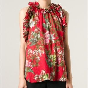 Étoile Isabel Marant Red Floral Ruffle Blouse SZ 4